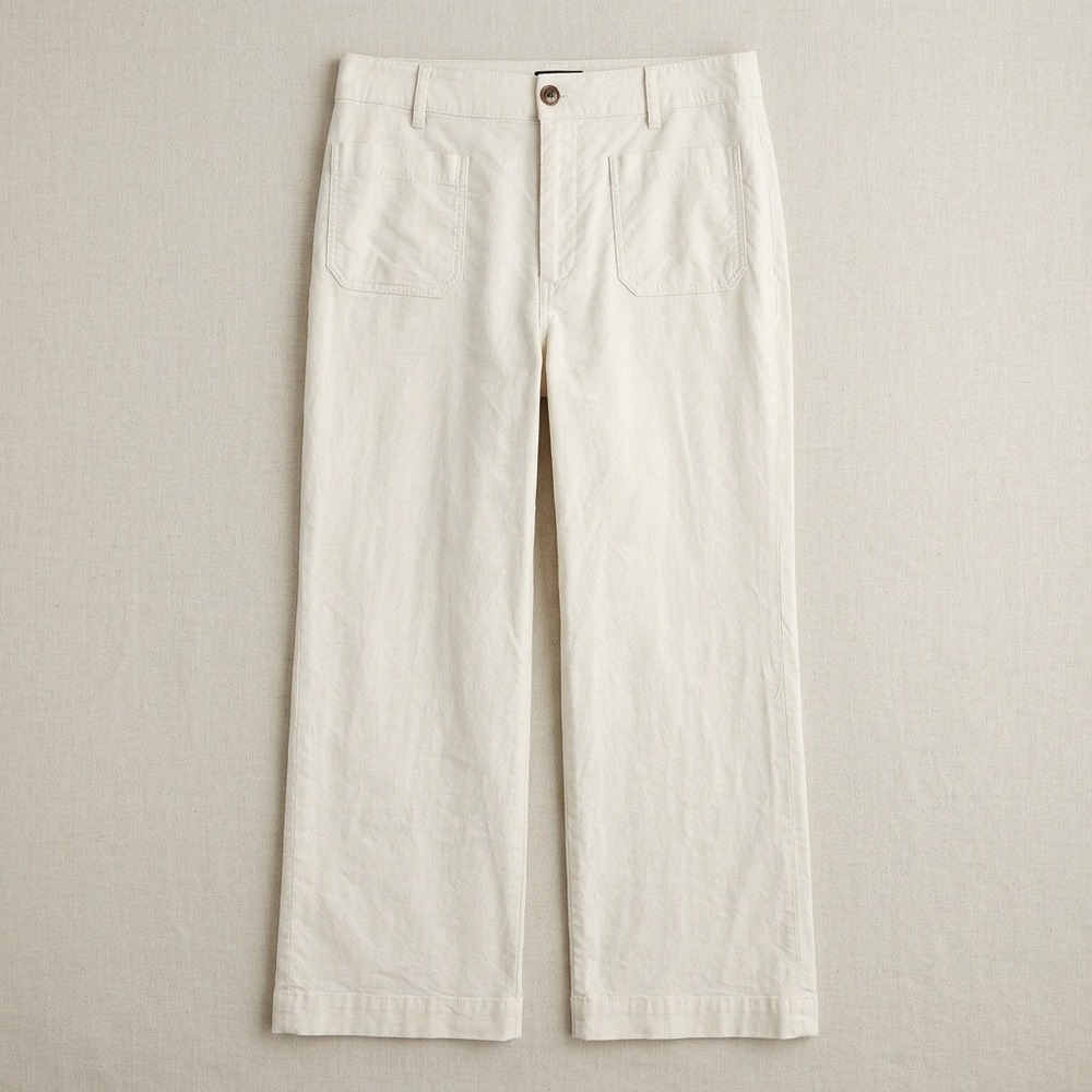 J.Crew Wide Leg Utility Pants Womens 31 Cream Cotton Linen Coastal Minimalist